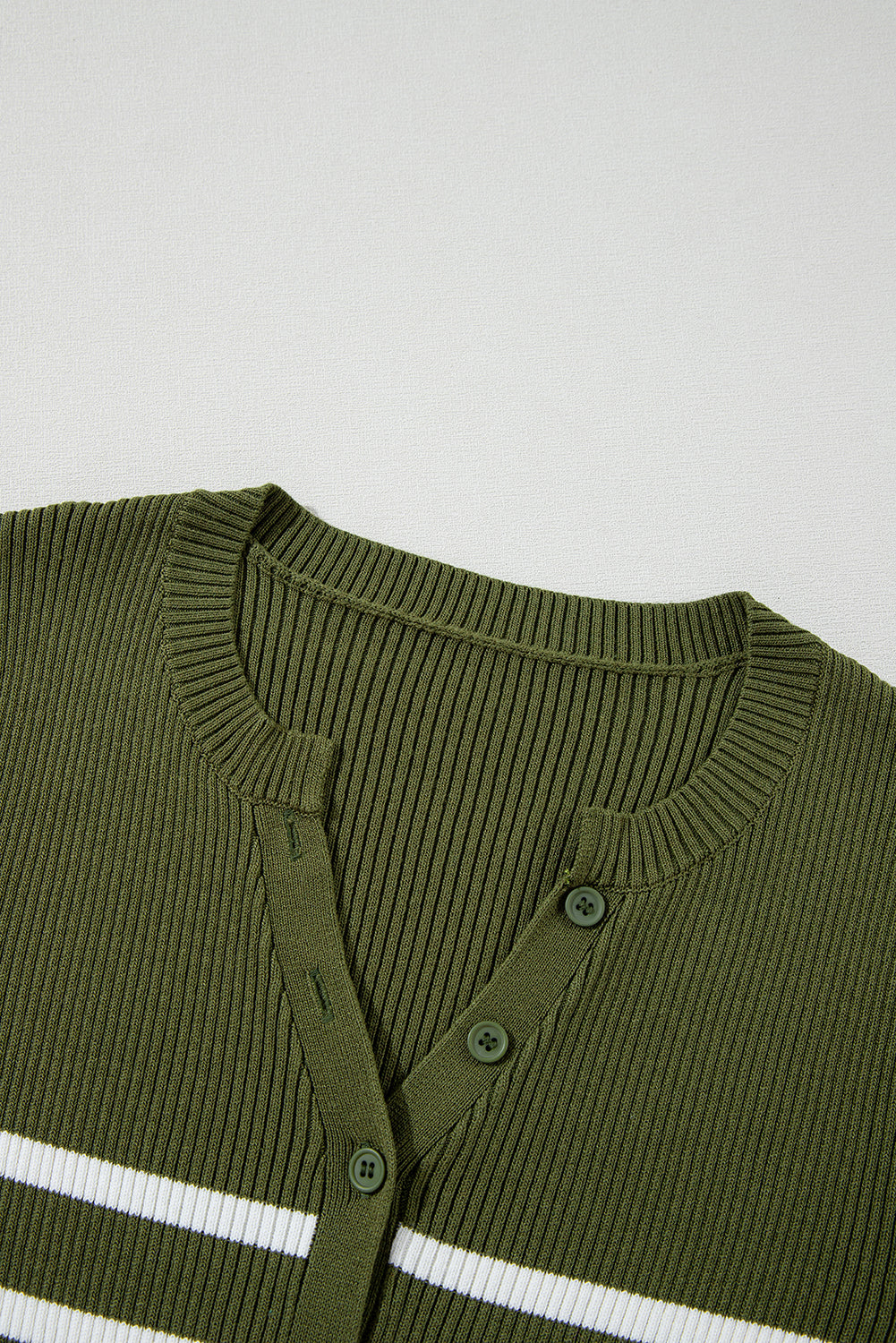 Green Stripe Ribbed Knit Henley Buttons Slim Fit Sweater