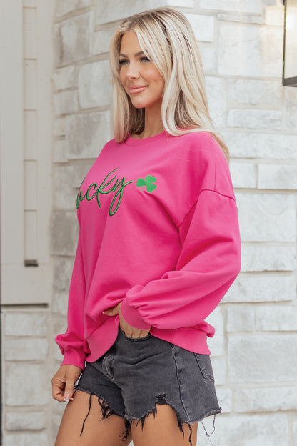Rose Red St Patrick’s Lucky Clover Embroidered Sweatshirt
