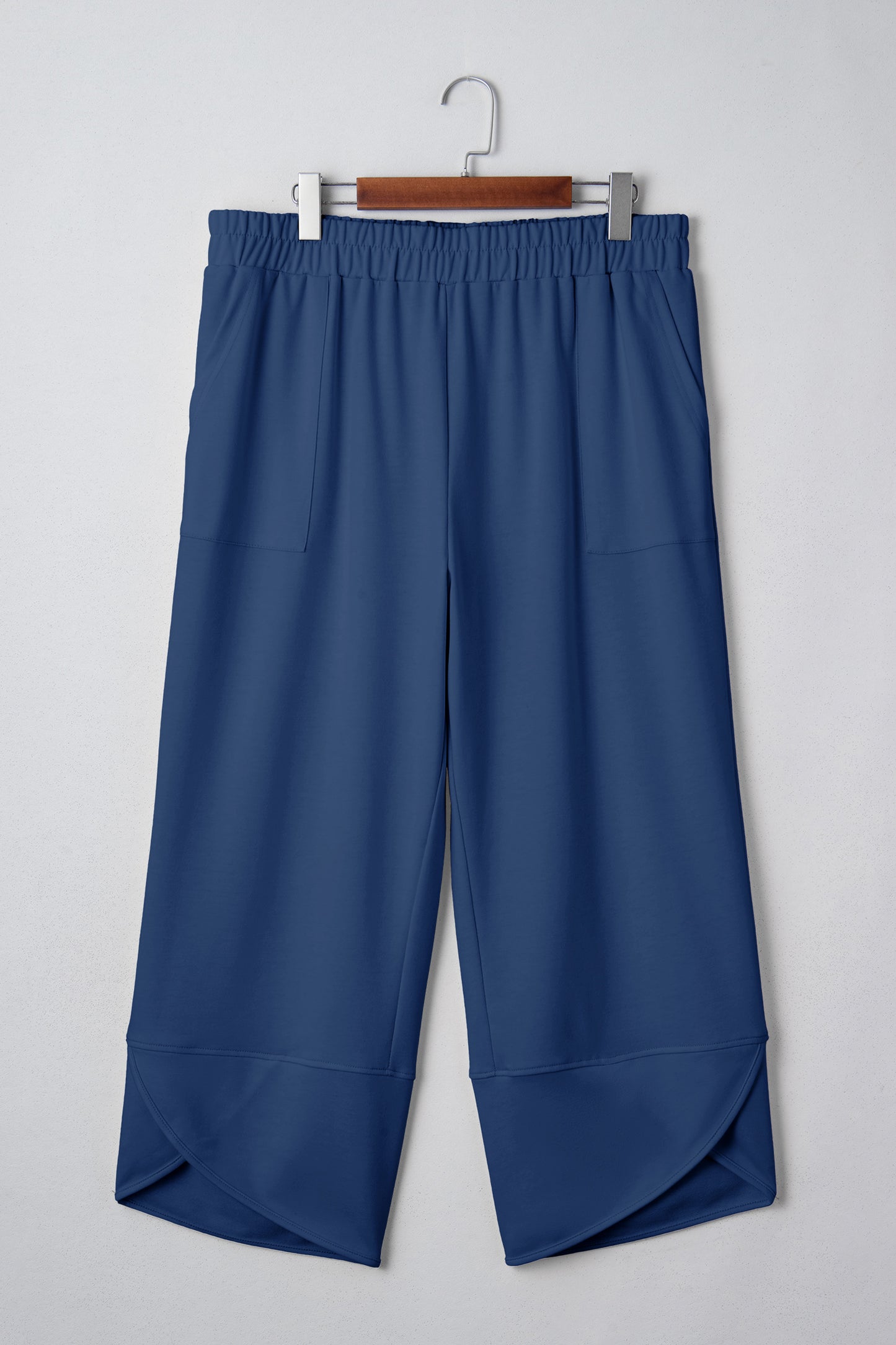 Black Plus Size Elastic Waist Asymmetrical Loose Capris Pants