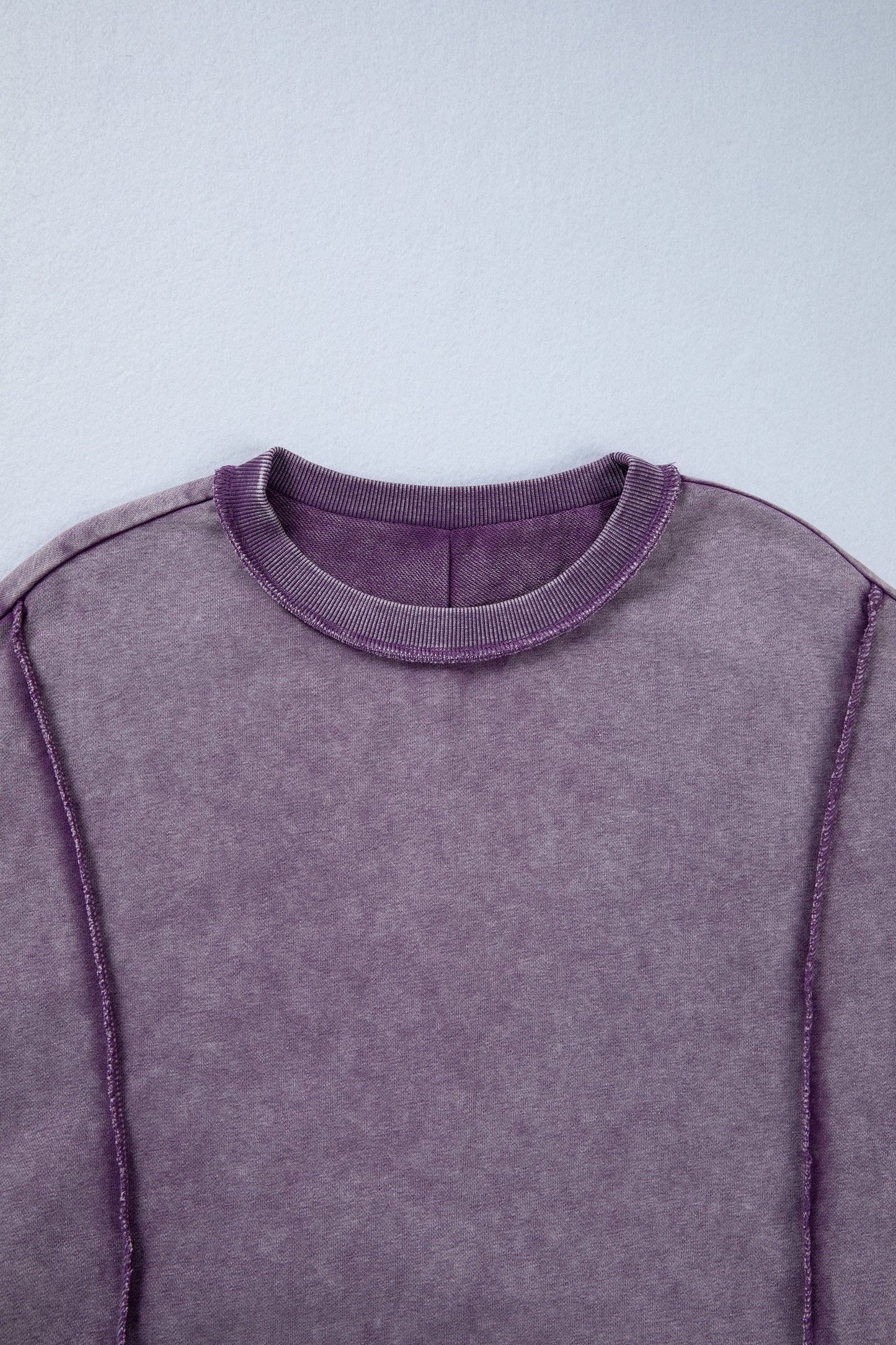 Mineral Wash Exposed Seam Sweatshirt Side Slit Casual Pullover