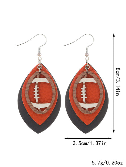 Chestnut Rugby Football Shape PU Leather Drop Earrings