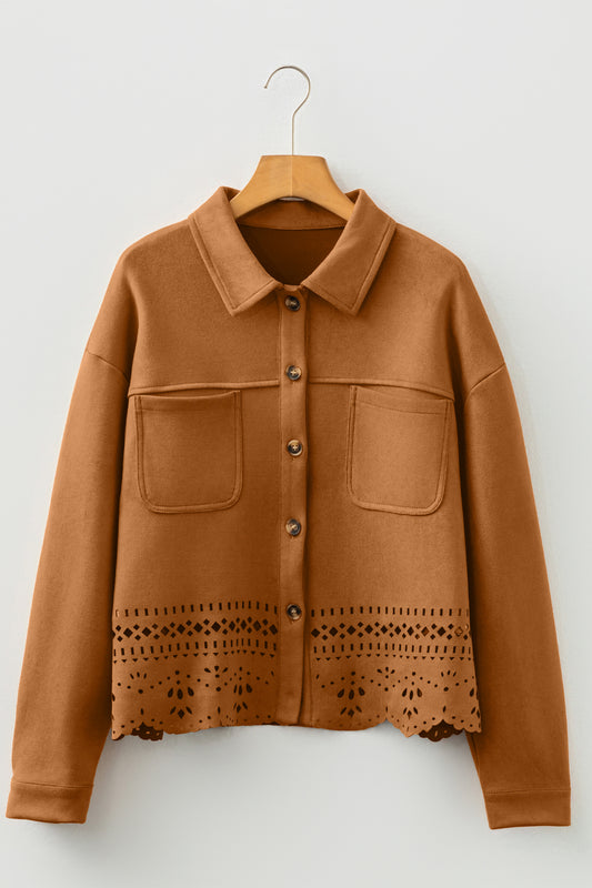 Faux Suede Laser Cut Button Down Retro Western Jacket