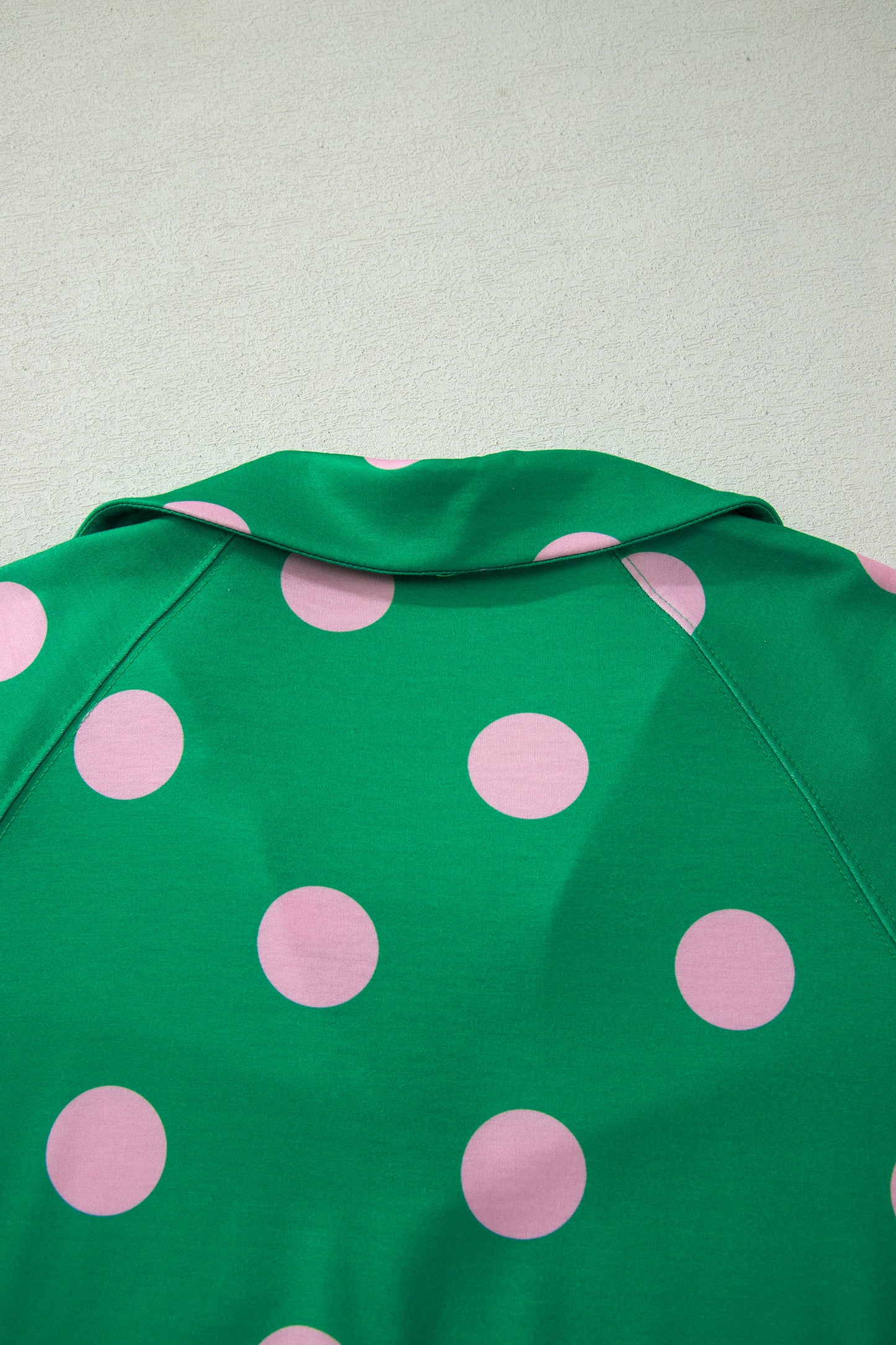 Green Polka Dot Lounge Set V Neck Tee and Shorts