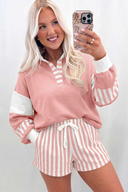 Women's Preppy Striped Color Block Matching Set