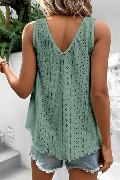 White Lace Crochet V Neck Tank Top Boho Eyelet Blouse