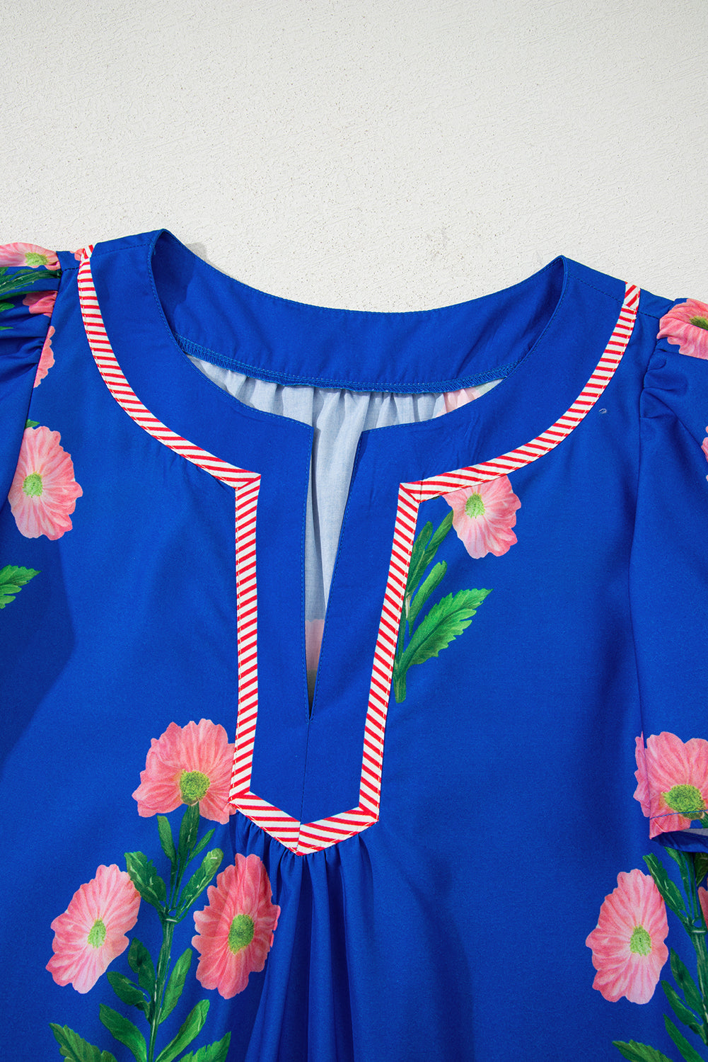 Easter Floral Split Neck Short Sleeve Mini Dress