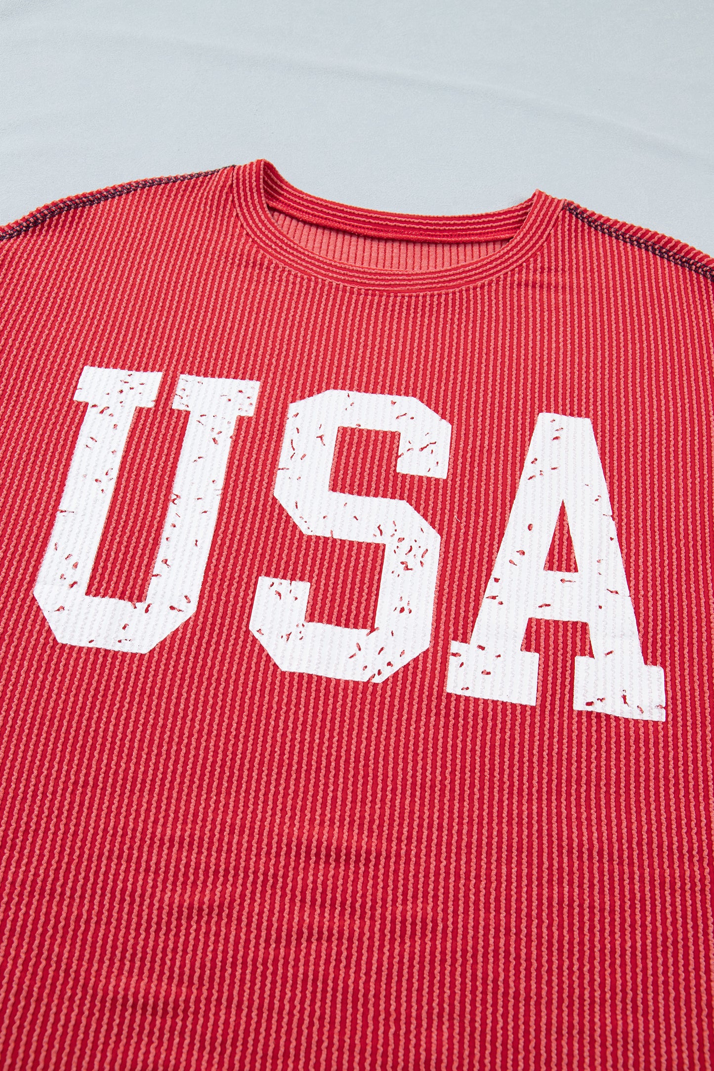 USA Ribbed Graphic Tee Loose Fit Flag Day July 4th