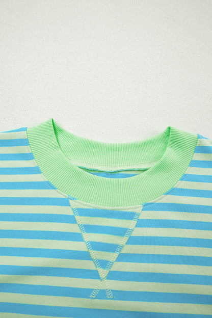 Striped Long Sleeve Pullover and Shorts Lounge Set