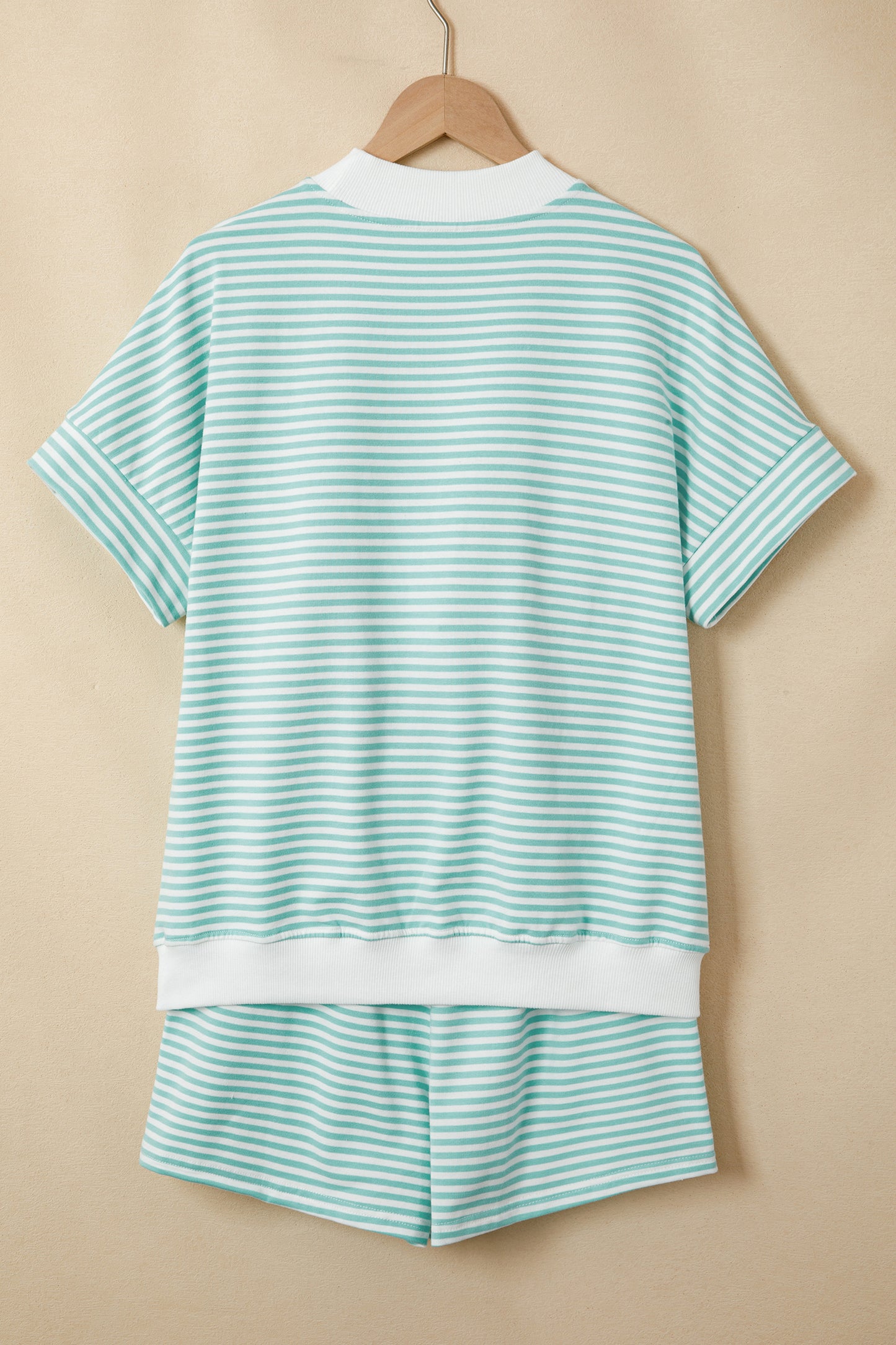 Casual Stripe 2 Piece Short Set Women Lounge Outfit
