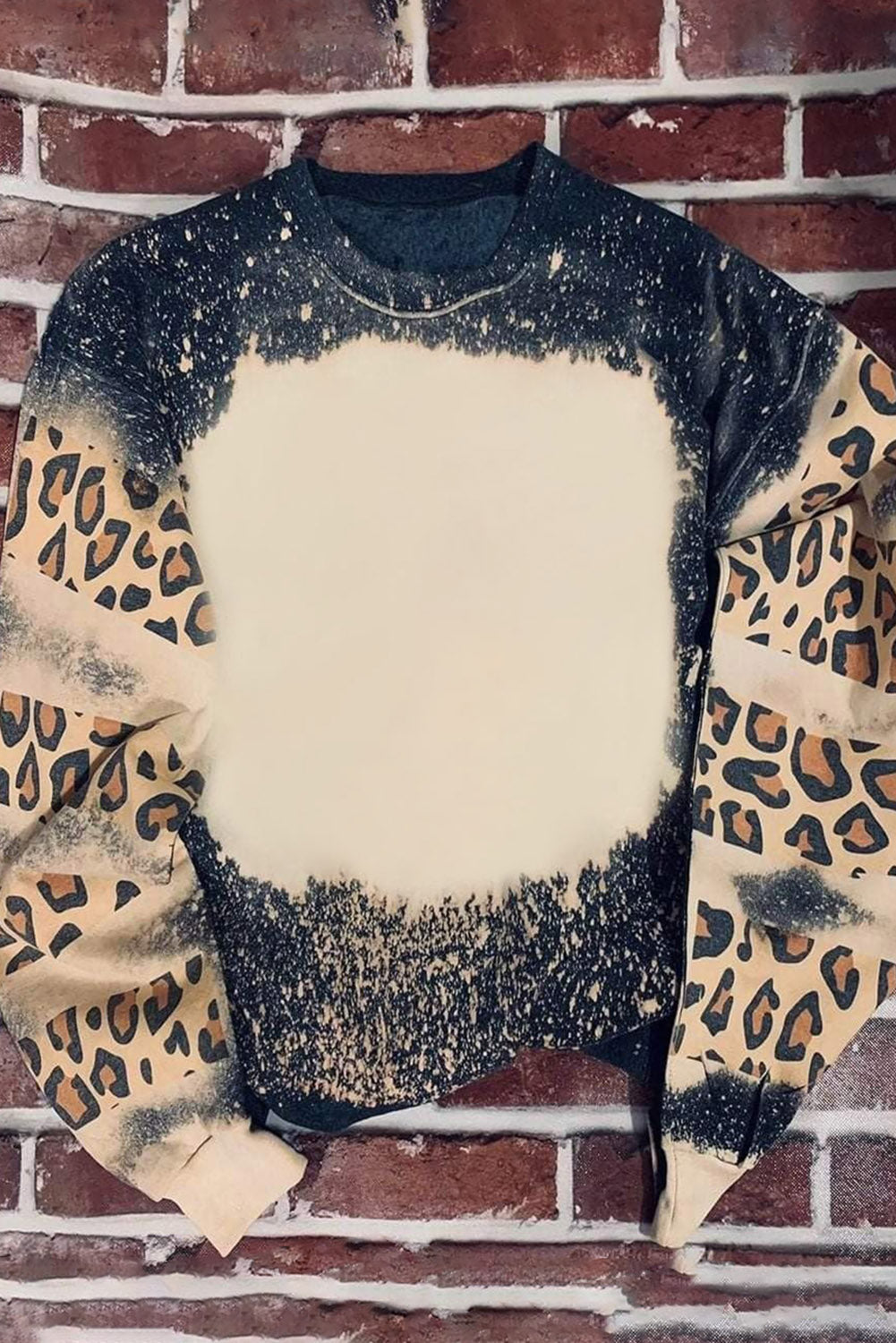 Black Tie Dye Leopard Drop Shoulder Crewneck Sweatshirt