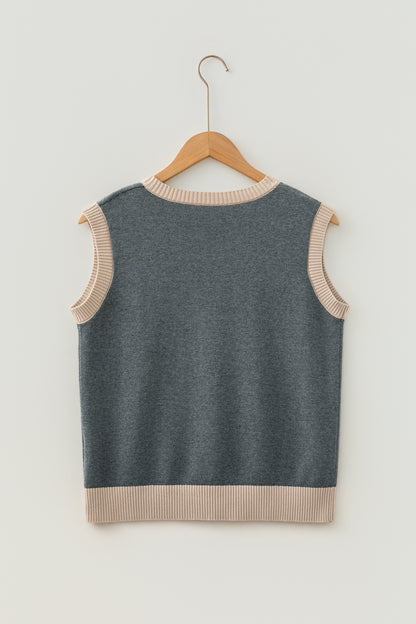 Khaki Western Cowboy Horse Print Knit Sweater Vest