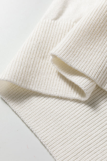 White Slim Fit Knit Sweater with Button Split Cuffs