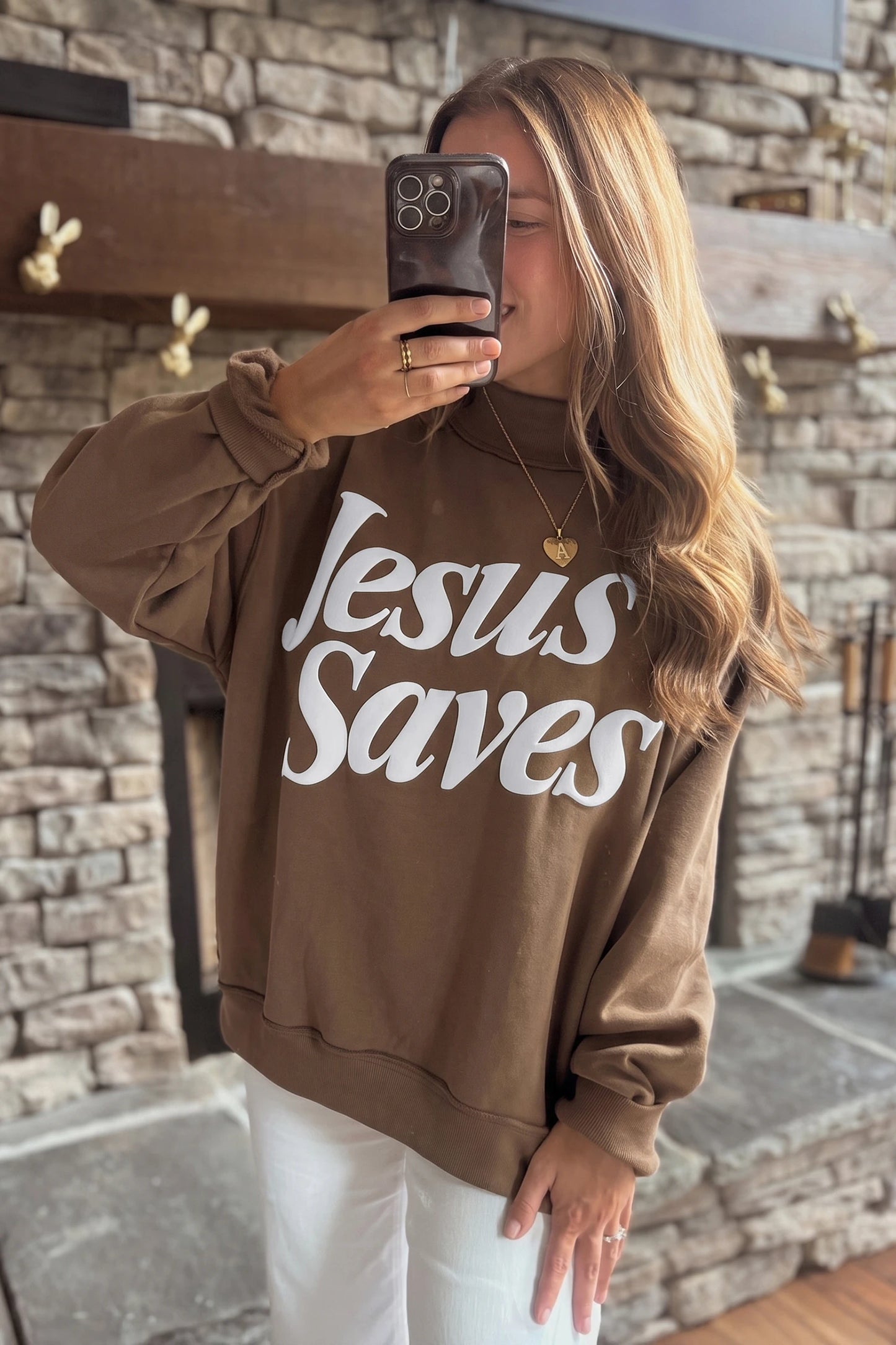 Jesus Saves Christian Mock Neck Oversized Sweatshirt