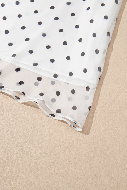 White Polka Dot Smocked Square Neck Flutter Maxi Dress