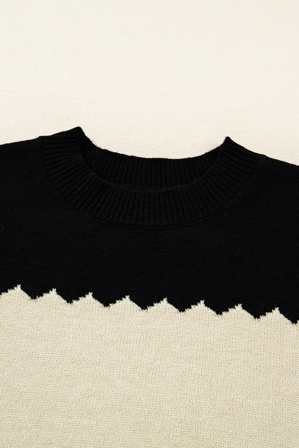 Black Beige Brown Colorblock Drop Shoulder Knit Sweater