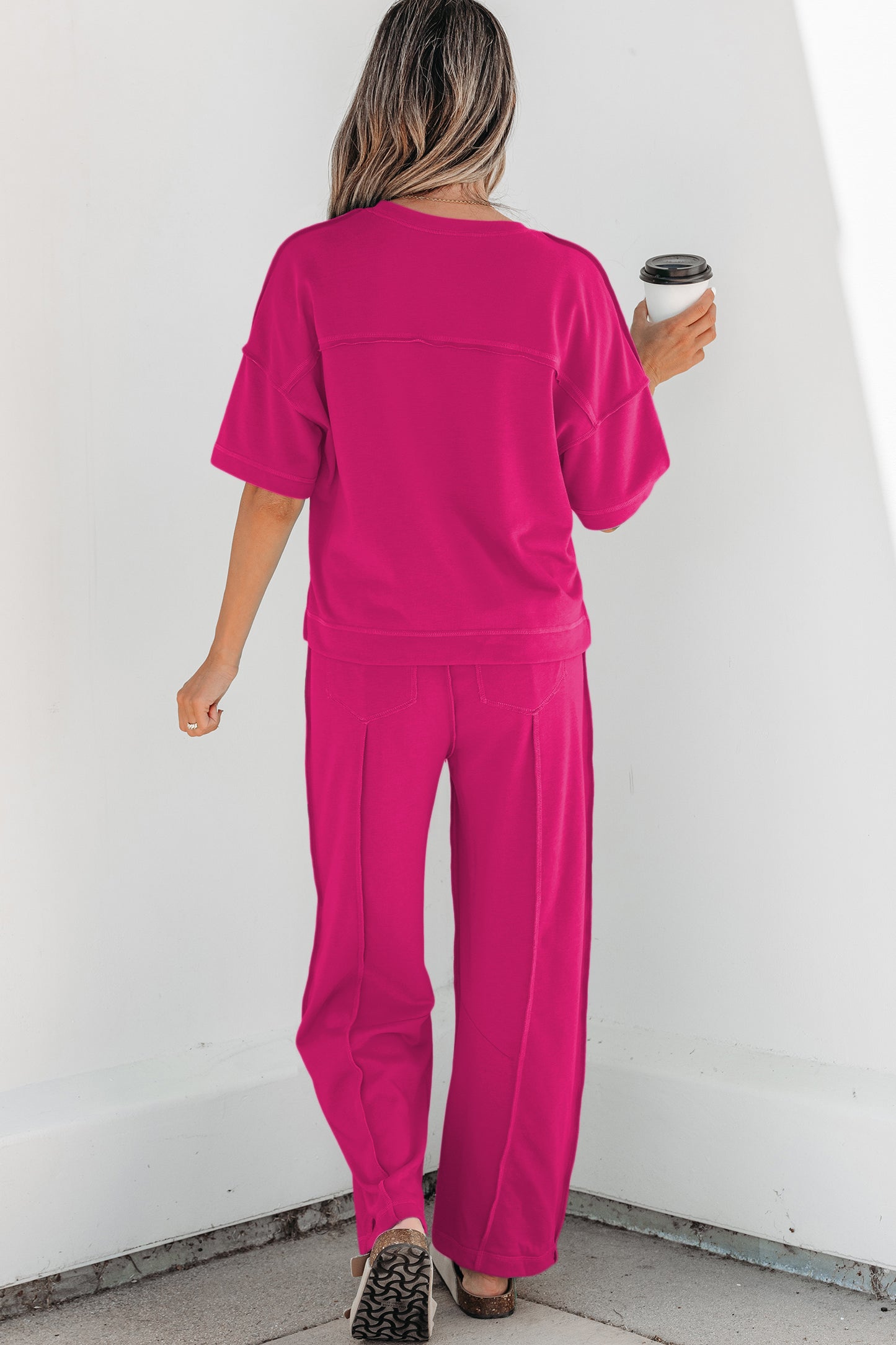 Boxy Tee and Wide Leg Pants Lounge Set Casual Outfit