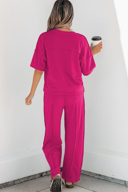 Boxy Tee and Wide Leg Pants Lounge Set Casual Outfit