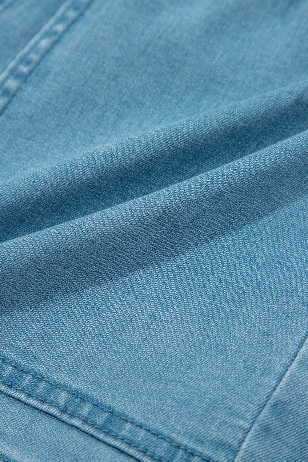 Light Wash Drawstring Denim Shorts Elastic Waist Pockets