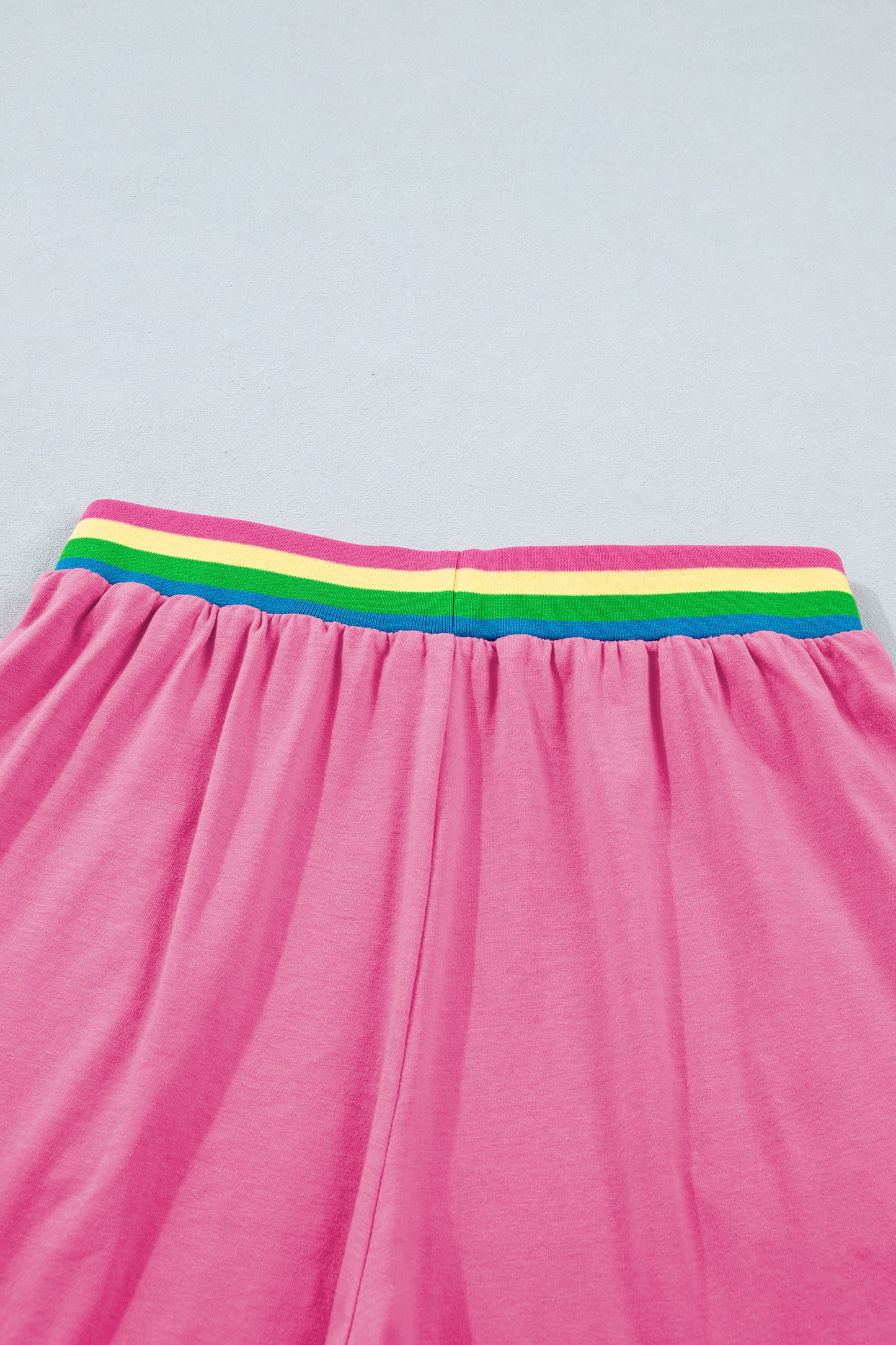 Bright Pink Lounge Set Rainbow Waistband Tee and Shorts
