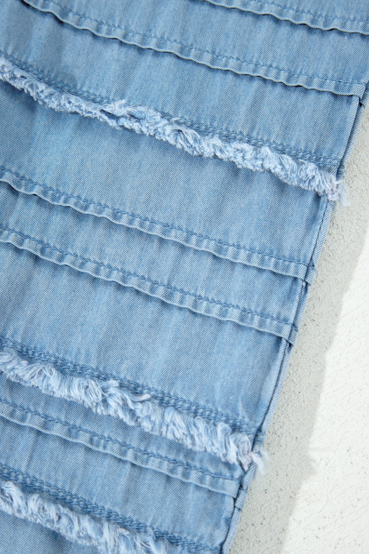 Beau Blue Ruffled Hem Wide Leg Chambray Pants