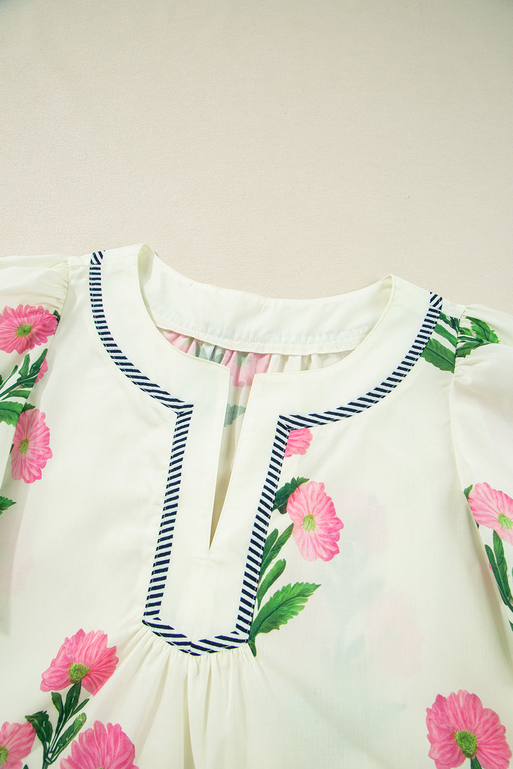 Easter Floral Split Neck Short Sleeve Mini Dress