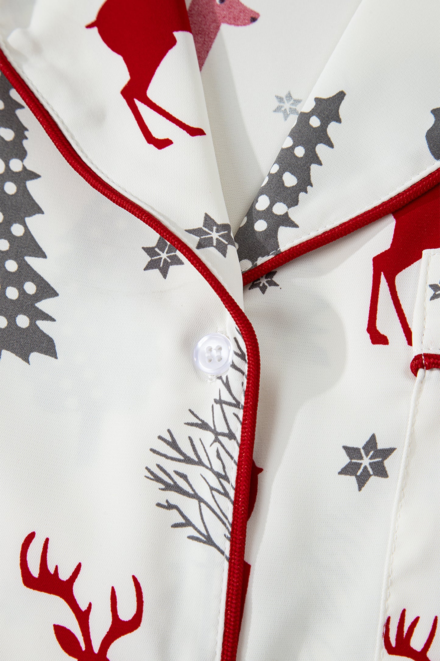 Red Reindeer Christmas Print Long Sleeve Pajama Shorts Set
