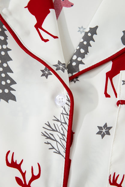 Red Reindeer Christmas Print Long Sleeve Pajama Shorts Set