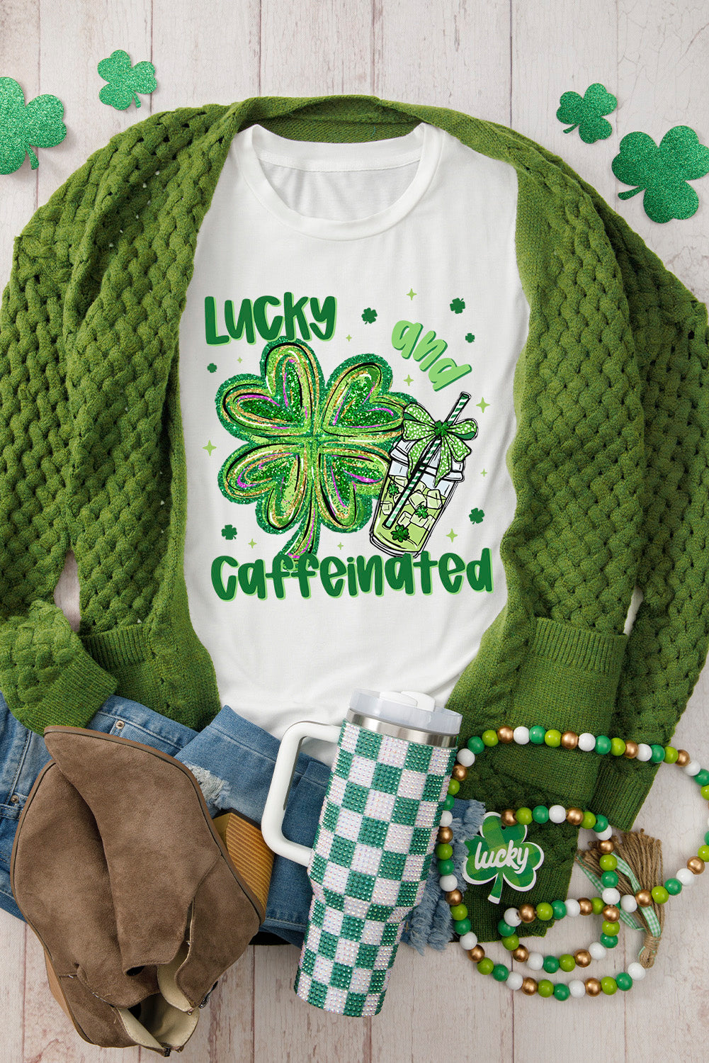 St. Patrick’s Lucky & Caffeinated Clover Graphic Tee