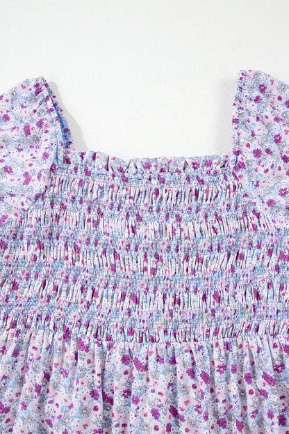 Purple Floral Off Shoulder Smocked Maxi Dress