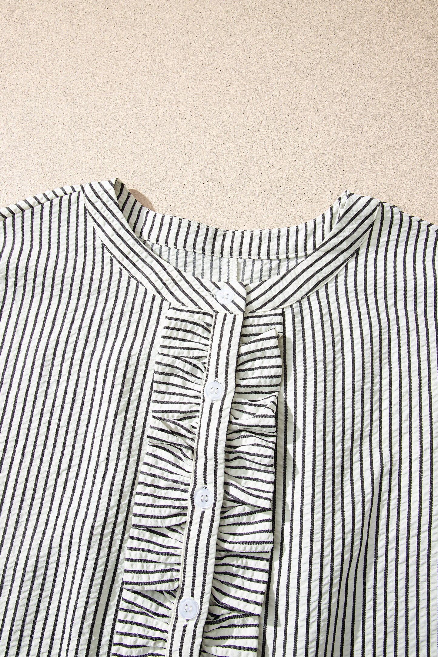 Black Stripe Ruffle Half-Button Short Sleeve Maxi Dress