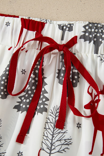 Red Reindeer Christmas Print Long Sleeve Pajama Shorts Set