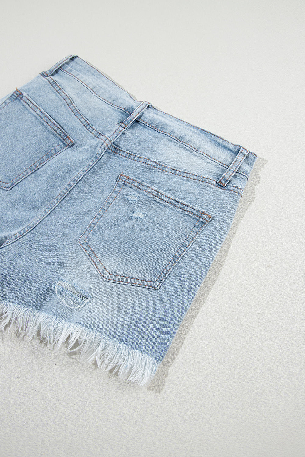 Light Wash High Waisted Distressed Denim Shorts