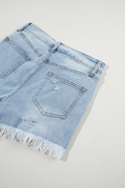 Light Wash High Waisted Distressed Denim Shorts