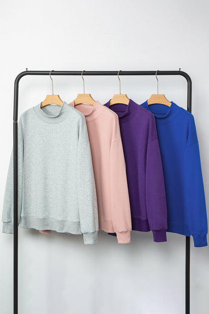 Oversized Mock Neck Sweatshirt Drop Shoulder Pullover