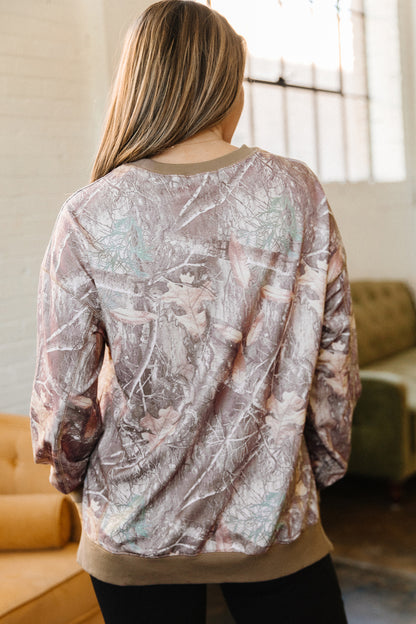 Camo Print Oversized Sweatshirt Colorblock Trim Pullover