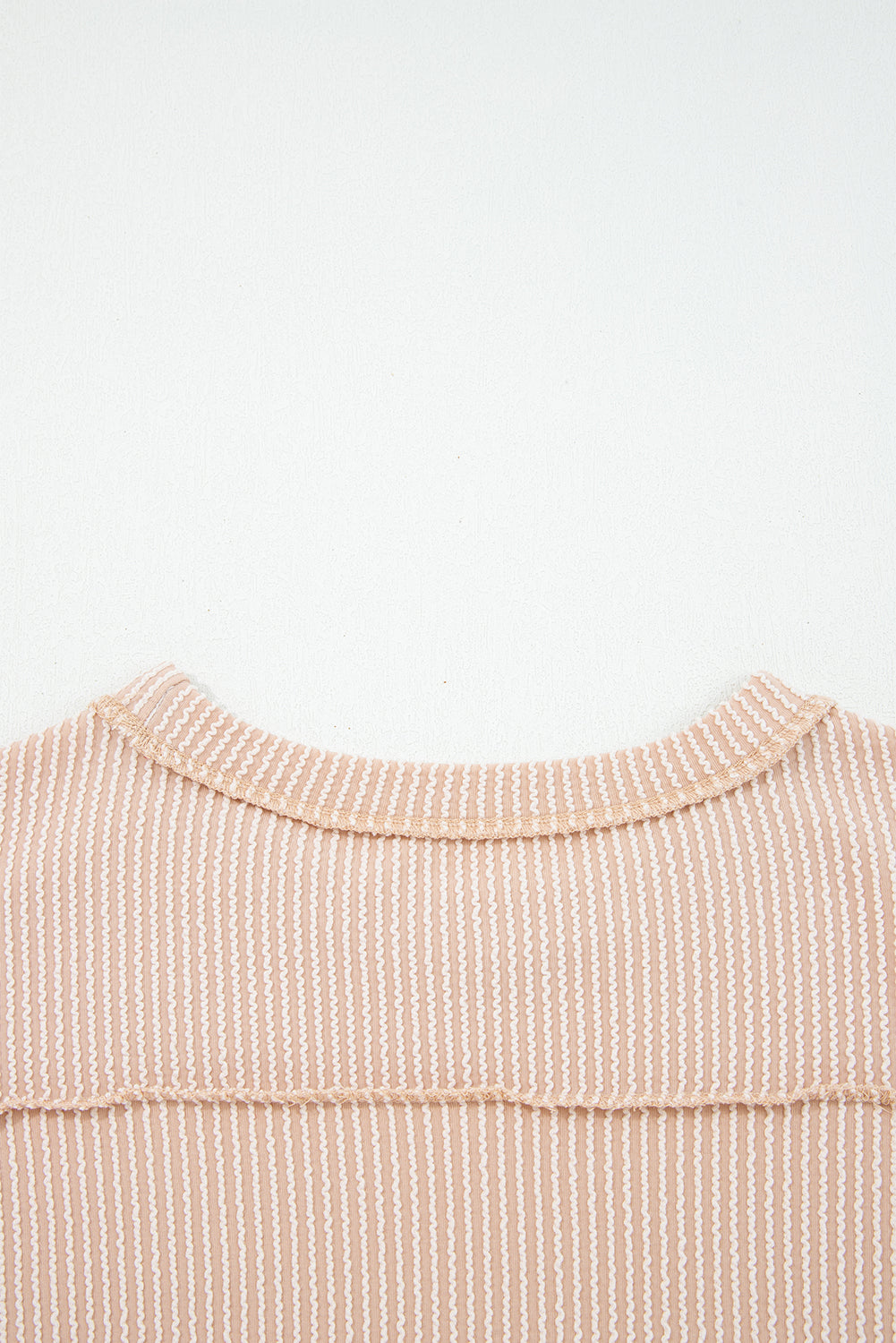 Dark Khaki Twist Ribbed Exposed Seam Detail Long Sleeve Loose Top