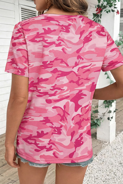 Green Camo Print Crew Neck Short Sleeve T Shirt