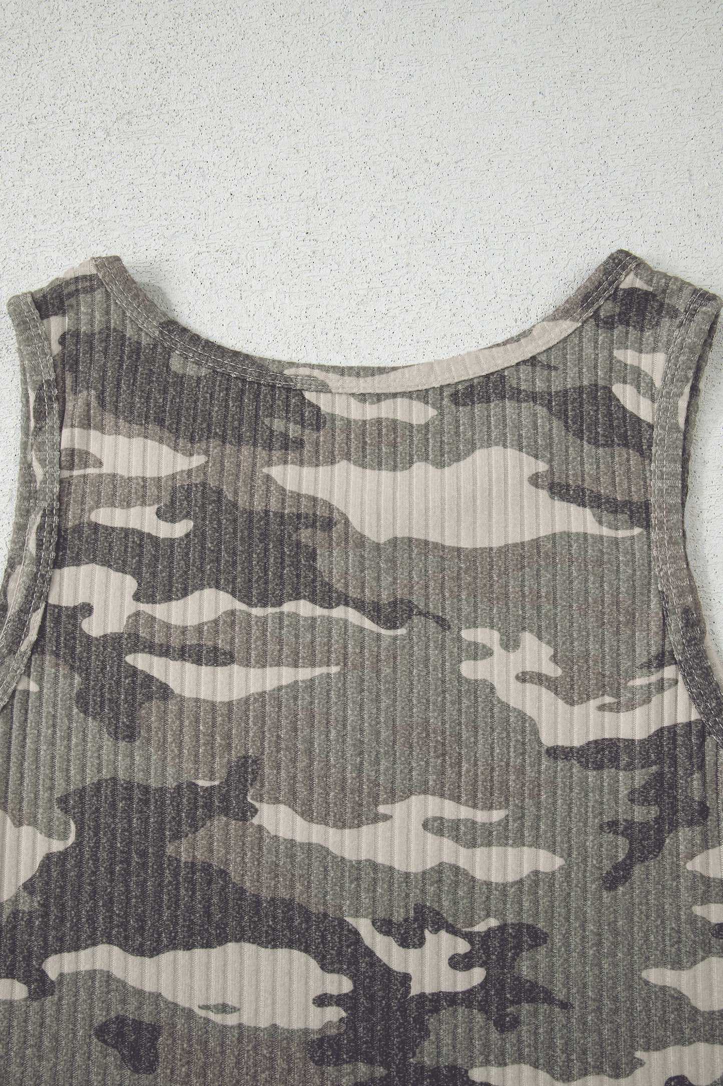Green Camo Ribbed Knit Scoop Neck Tank Top