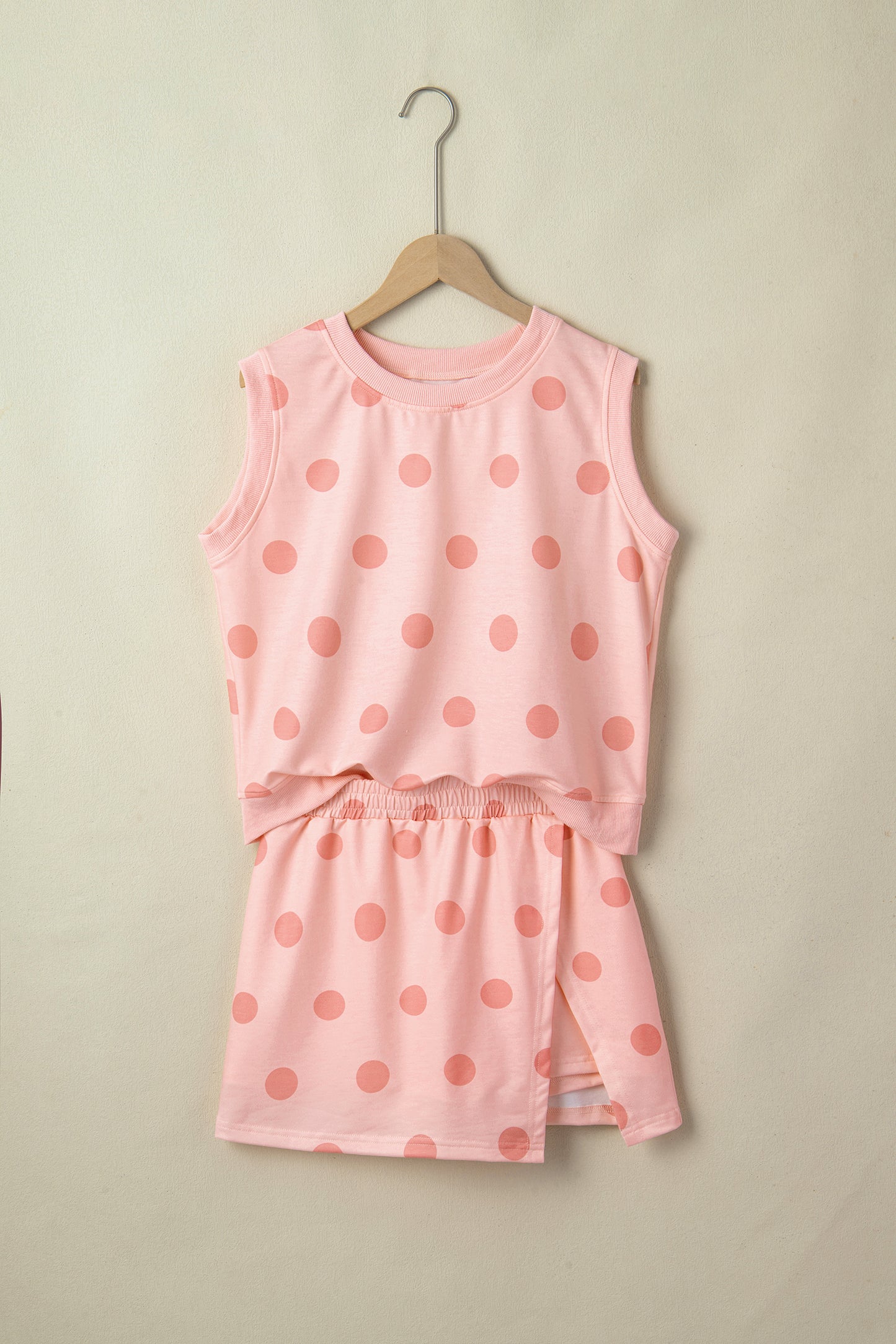 Polka Dot Tank Top Split Skort 2 Piece Lounge Set