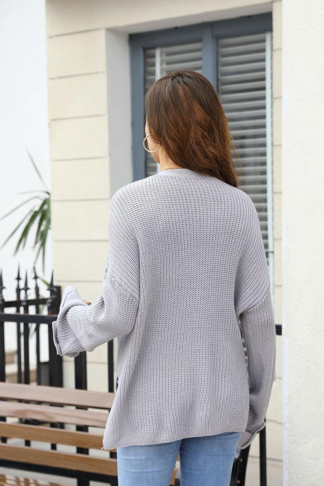 Knit Button Cardigan – V-Neck Loose Fit Sweater