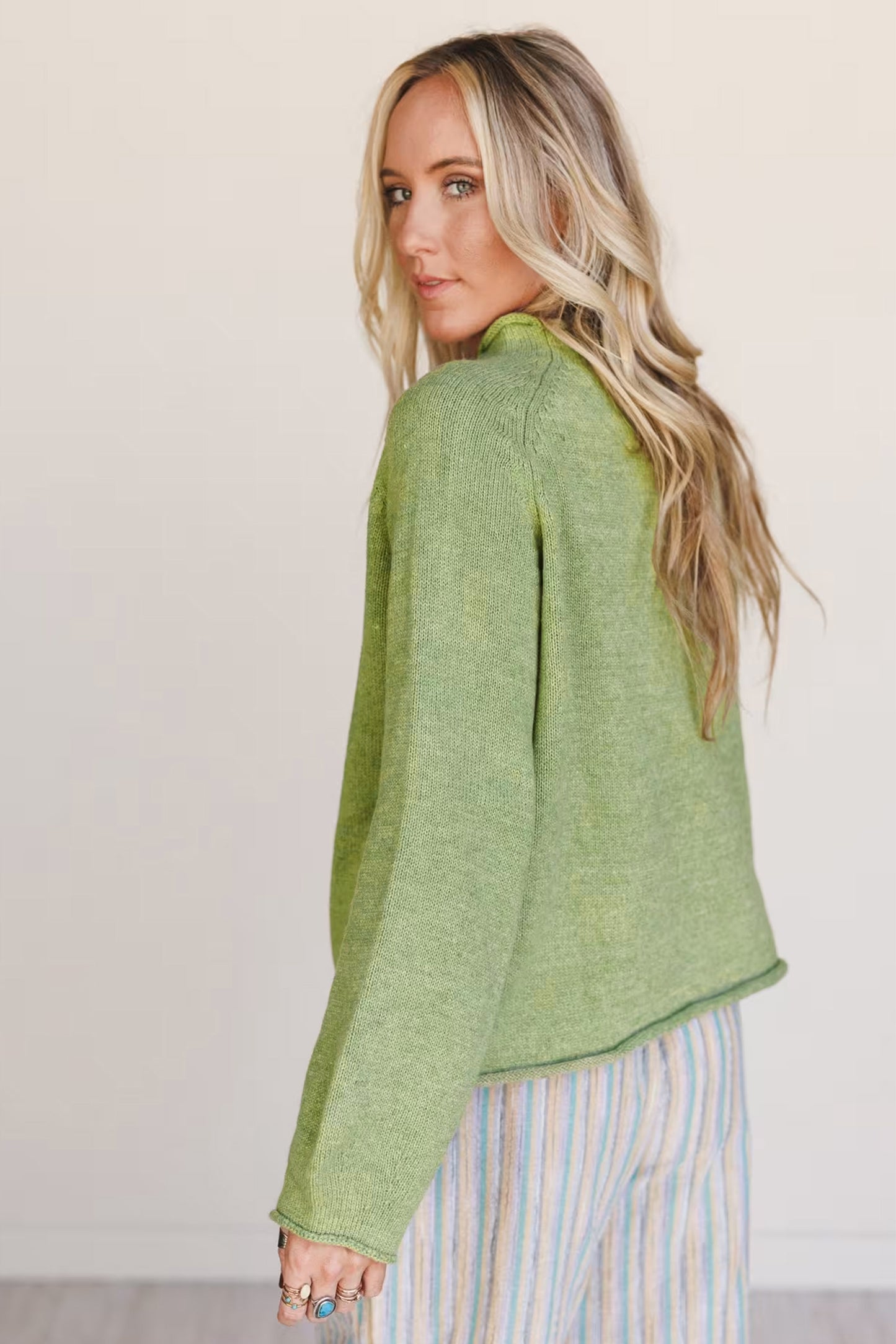 Meadow Mist Green Fish Graphic Oversized Knit Sweater