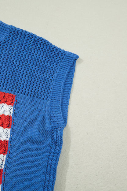 American Flag Knit Sweater Vest Patriotic Summer Top