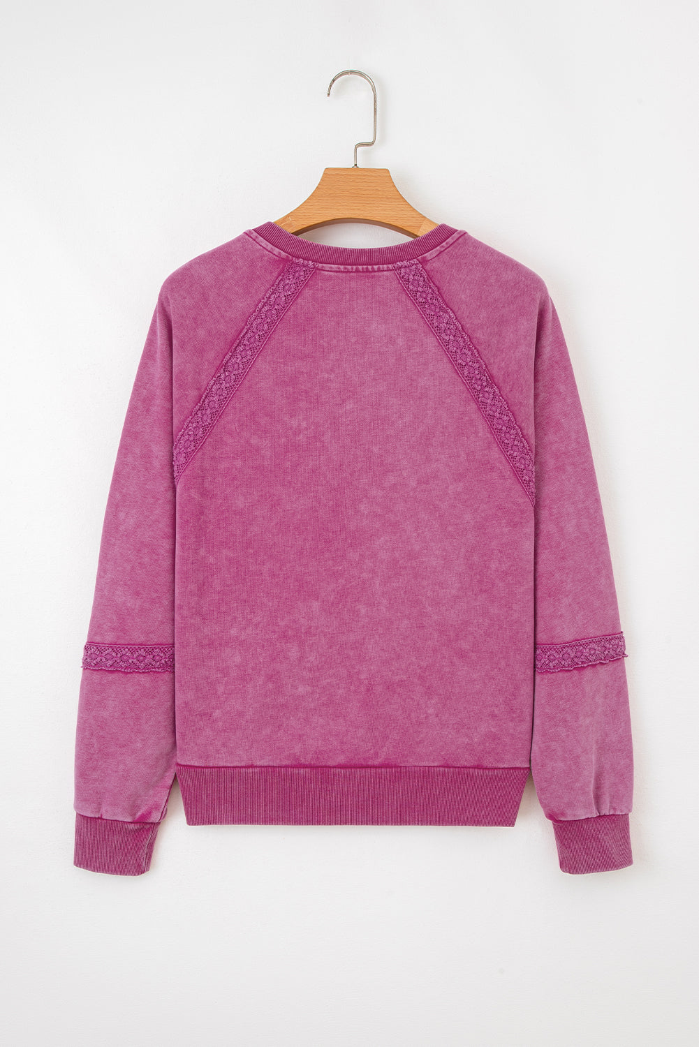Lace Patchwork Notched Neck Mineral Wash Sweatshirt