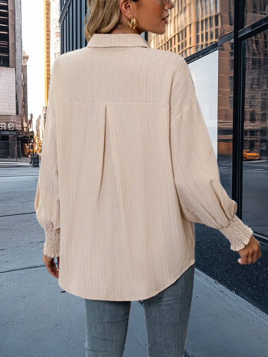 Button Down Long Sleeve Shirt in Apricot for Fall