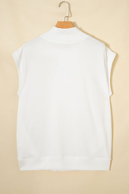 High Neck Cap Sleeve Loose Casual Top