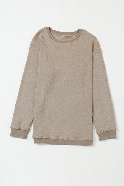 Ribbed Knit Pullover Sweatshirt Oversized Crew Neck