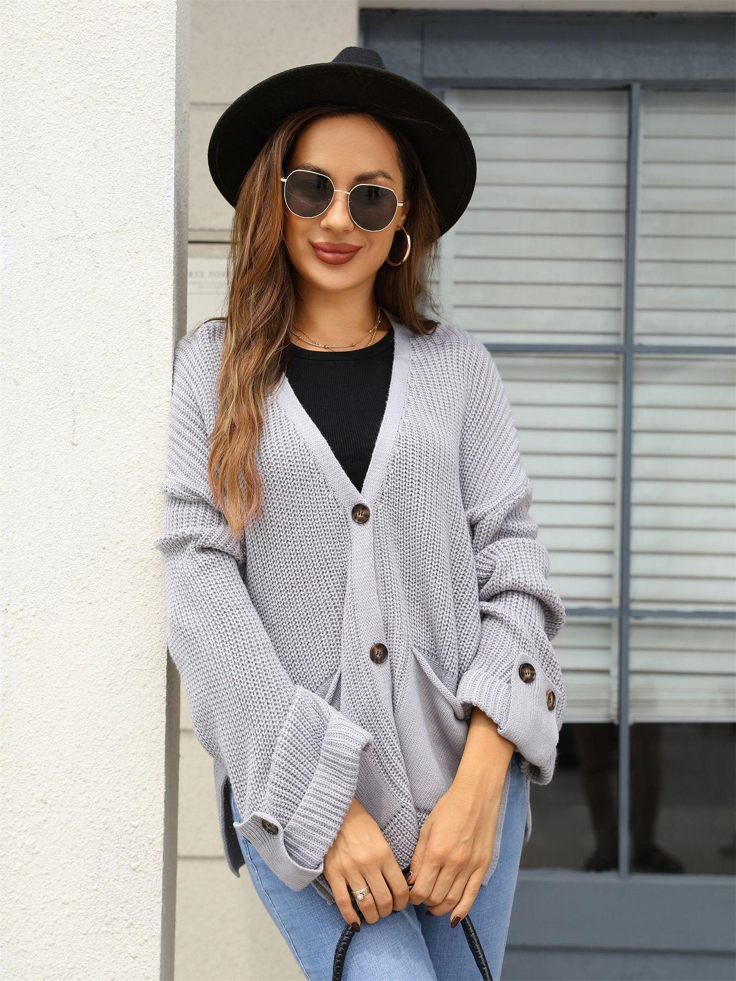 Knit Button Cardigan – V-Neck Loose Fit Sweater