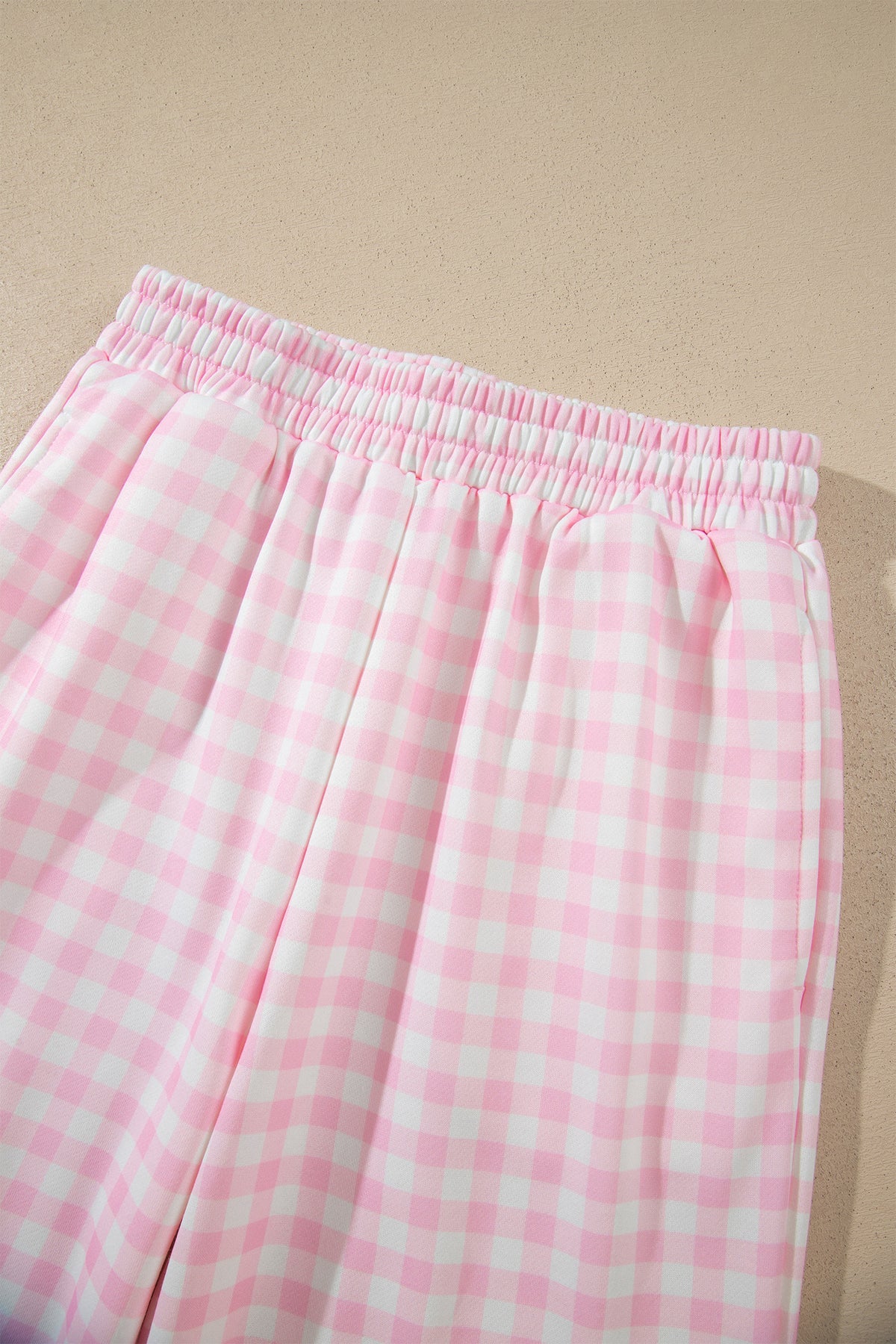 Plaid Polyester Pant Set Casual Wide Leg