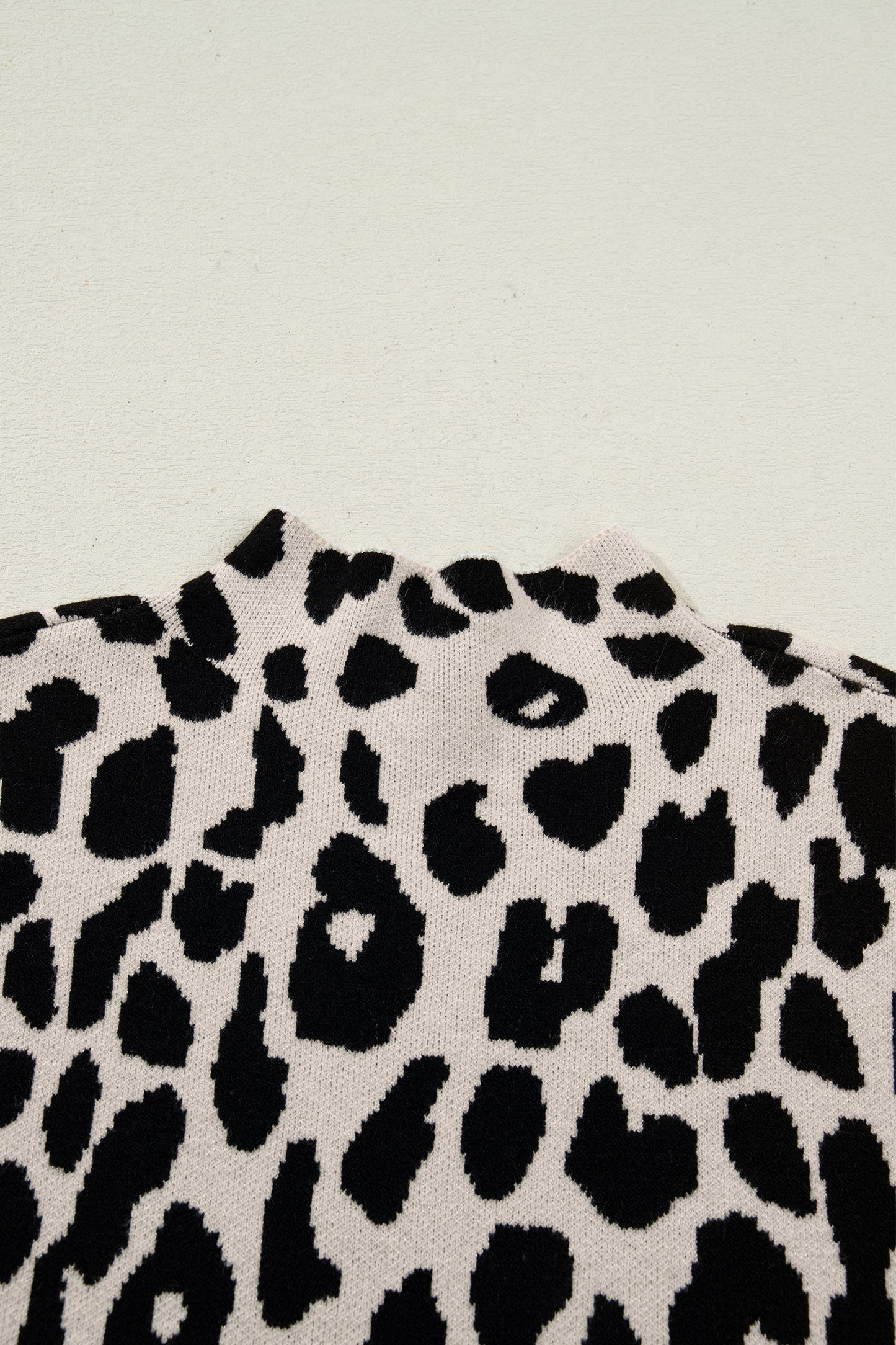 Leopard Print High Neck Short Sleeve Knit Top