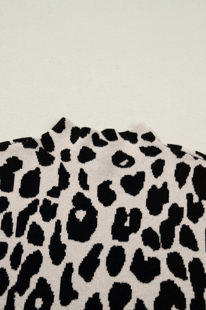 Leopard Print High Neck Short Sleeve Knit Top